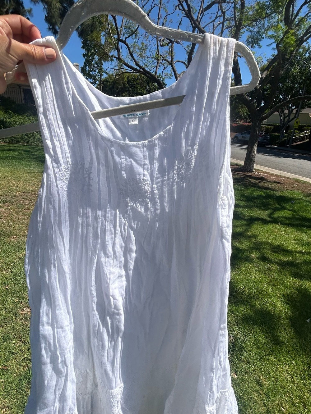 White Sleeveless Crinkle Cotton Tunic Dress